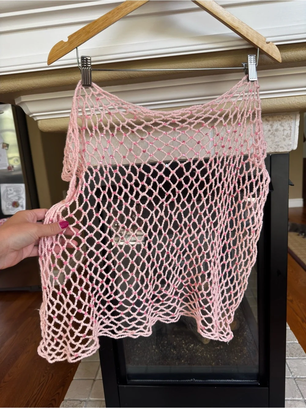 Blush Pink Open Knit Sequin‎ Multi-Way Scarf